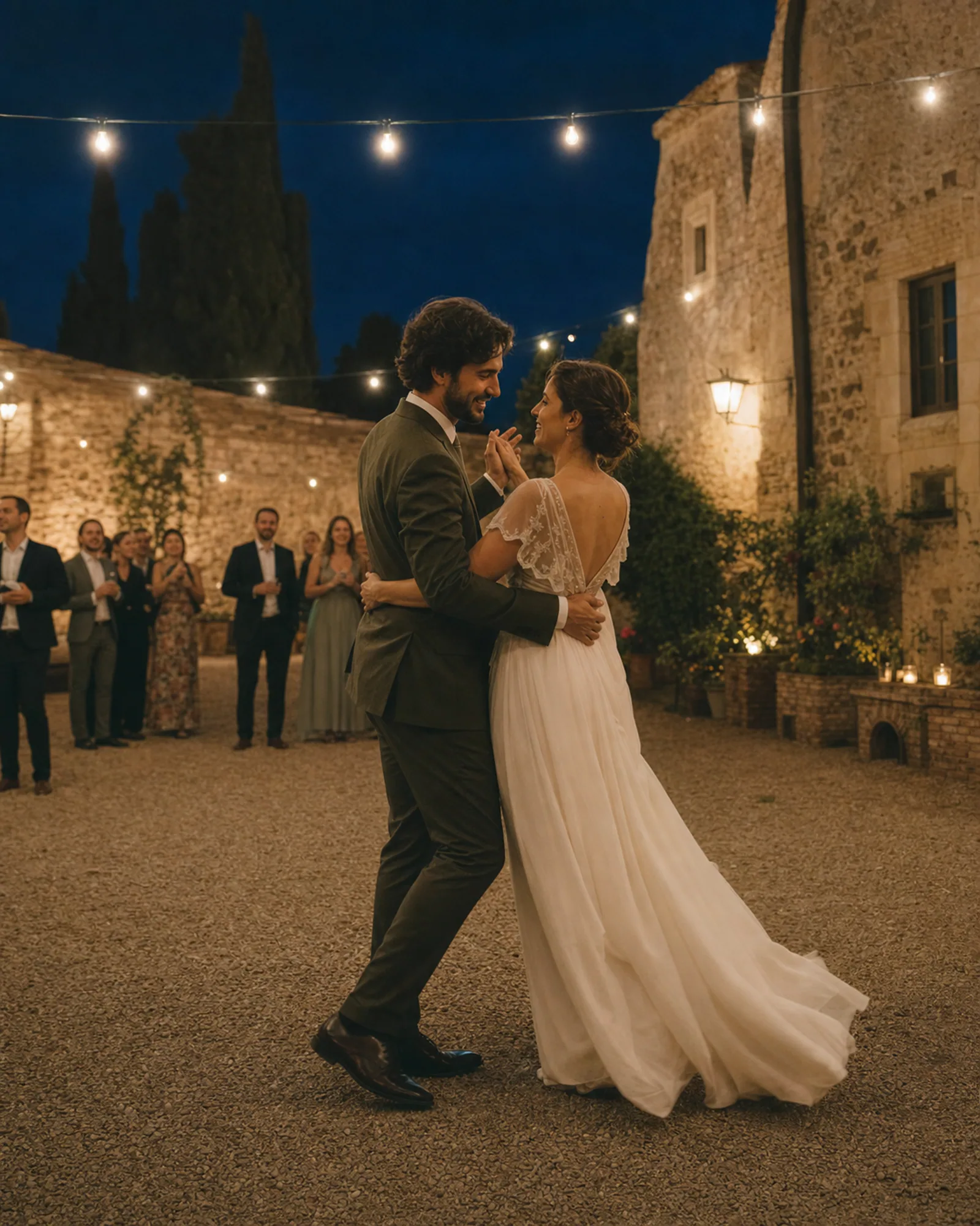 Emma a Lukas sa objímajú pri vysokom okne v jemnom rannom svetle
